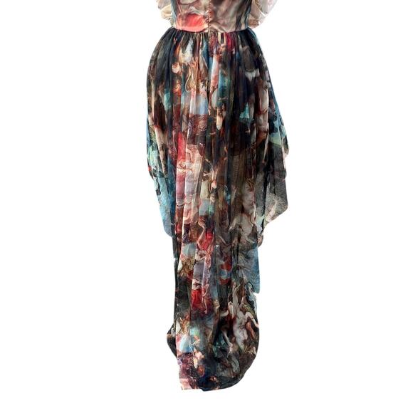 Akira Romantic Chiffon Ruffles Renaissance Oil Painting Art Hi Low Party Dress S - Picture 13 of 16